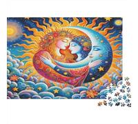 Sol y Luna Abrazo Arte de Ensueño Puzzle de 1000 Piezas Papel para Adultos Escena Nocturna Juego de Puzzle 1000 Piezas Relajación Hogar Decoración Regalo 70x50cm/1000pcs