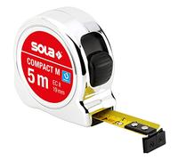 SOLA Cinta métrica magnética Compact M - 5 m/19 mm - Cinta métrica con clip para cinturón - Banda de acero lacado amarillo con escala mm - Clase de precisión II - Rollmeter con gancho móvil - Longitud