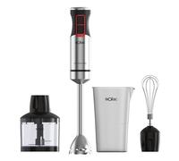 Solac - Batidora de Mano, 1200W, 21 Velocidades Ajustables + Turbo, 4 Cuchillas Acero Inoxidable, Pica Hielo, Antisalpicaduras, Accesorios Incluidos, Vaso Medidor, Negro y Metálico