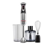 Batidora de mano 1200W negra con 20 velocidades, pie desmontable, vaso y picadora