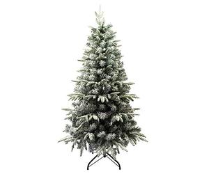 Solagua Árbol de Navidad Automontable Flocado con Copos de Nieve Abeto Extra Relleno de Doble Hojas Combinadas 150-210cm Abies C/Soporte Metálico (Flocado Nevado, 150cm)