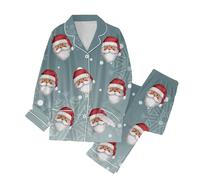 Solapa de Navidad para mujer, tela suave y transpirable, varios estilos de colores, estampado completo, vacaciones, casual, patrón de Papá Noel, conjunto de pantalones de manga larga, ropa de dormir