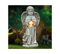 Solar Angel Garden Statues with LED Lights, Weatherproof Praying Angel Figures, Outdoor Grave Decoration, Resin Sculpture