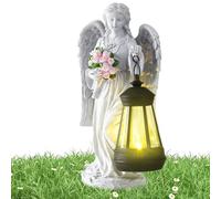 Solar Angel Statue, Funny Resin Garden Figurine with Solar Light, Decorative Memorial Ornament for Patio Porch Yard Cemetery Landscaping Walkway Path Outdoor Holiday Front Lawn Spiritual Remembrance