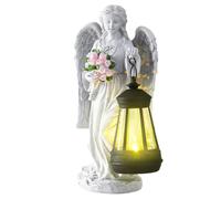 Solar Angel Statue, Outdoor Resin Flower Figure, Landscaping Angel Figures, Decorative Memorial Figurine for Garden Patio Porch Cemetery, Funny Light Ornament, 27x18x13 Inches