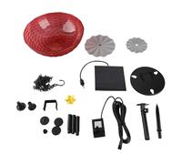 Solar Bird Bath Fountain, Hanging Plastic Bubbler with Chains (Red) | A solar powered hanging bird bath with a plastic bowl, three chains, and a bubbler fountain for garden and porch use.