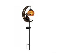 Solar Black Cat & Pumpkin Stake Light 85cm Garden Decor | PET resistente a la intemperie, panel solar de carga automática, iluminación de camino de Halloween, estilo minimalista