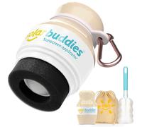 Solar Buddies Pack de Viaje Grab & Go, Clip Mosquetón y Cepillo - Aplicador Solar Recargable con Esponja Roll-on para Niños, Adultos y Familias - 100 ml (Single Full Nude Grab & Go Bundle-FBM)
