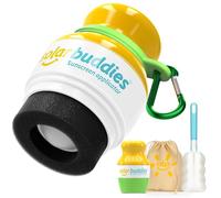 Solar Buddies Pack de Viaje Grab & Go, Clip Mosquetón y Cepillo - Aplicador Solar Recargable con Esponja Roll-on para Niños, Adultos y Familias - 100 ml (Single Green Grab & Go Bundle-FBM)