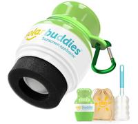 Solar Buddies Pack de Viaje Grab & Go, Clip Mosquetón y Cepillo - Aplicador Solar Recargable con Esponja Roll-on para Niños, Adultos y Familias - 100 ml (Single Full Green Grab & Go Bundle-FBM)