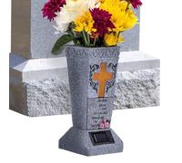 Solar Cemetery Grave Vase - Gravestone Vases Decor | Solar Lighted Memorial Decorations with Spikes for Outdoor Graveyard Yard Gravesite | Flower Holder Lantern Pathway Stakes Garden