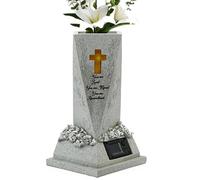 Solar Cemetery Vase - Resin Memorial Grave Decoration with Cross