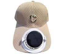 Solar Charging with Fan Cap Summer Extended Brim Mesh Breathable Sunscreen Couple Sunshade Tongue (Khaki One Size)