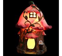Solar Fairy House Outdoor - Adorable Resin Cottage Figura con iluminación LED, Estatua ornamental del Porche para el Balcón de la terraza, decoración de Magia para decoración