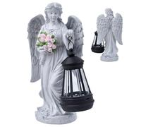 Solar Garden Angel, Resin Memorial Figurine, Outdoor Yard Ornament, 9x5.5x2.7 Inches Light-Up Decorative Statue with Flower Accent, Ideal for Patio, Porch, Cemetery and Walkway Use