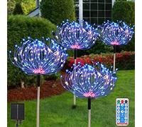 Solar Garden Fairy Lights 4 Pack 120 LED 30 Copper Wire Outdoor Firework Landscape Path String Lights Waterproof 8 Lighting Modes Remote Control for Backyard Christmas Party Decorative…