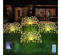 Solar Garden Fairy Lights 4 Pack 120 LED 30 Copper Wire Outdoor Firework Landscape Path String Lights Waterproof 8 Lighting Modes Remote Control for Backyard Christmas Party Decorative