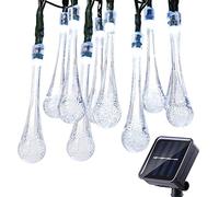 Solar Guirnaldas Luminosas Exterior,KINGCOO Impermeable 19.8Ft 30LED Gota de Agua Solar Cadena de Luce Navidad Decoración para Jardín Patio Navidad árbol Boda Partido (Blanco)