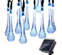 Solar Guirnaldas Luminosas Exterior,KINGCOO Impermeable 19.8Ft 30LED Gota de Agua Solar Cadena de Luce Navidad Decoración para Jardín Patio Navidad árbol Boda Partido (Azul)