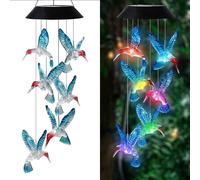 Solar Hummingbird Wind Chime Color Changing LED Lights, Outdoor Waterproof Pendant Wind Chime Lights, Christmas Garden Decoration Gift, 25 inch