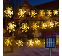 Solar LED Cadena Luces, 12M Luces de Navidad Copo de Nieve, 100 LEDs 8 Modos Impermeable Guirnalda Luces Interior Exterior para Decoración Festiva Jardín, Patio, Fiestas, Bodas (Copo de Nieve, Oro)