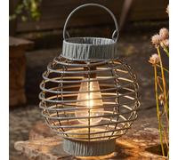 Solar LED Gris Terra Mimbre Estilo Filamento Colgante Exterior Jardín Mesa Farol