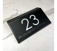 Solar LED House Number Sign - Backlit Illuminated Door Plaque for Wall - Weatherproof Modern House Sign for Outside Use (Style 2)