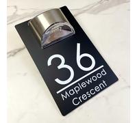 Solar LED House Number Sign - Waterproof Illuminated Door Plaque with Modern Design, Outdoor Wall Address Numbers for Home or Business (Matte Black & font 2)