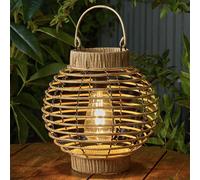 Solar LED Marrón Terra Mimbre Estilo Filamento Colgante Exterior Jardín Mesa