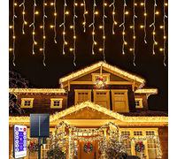 Solar led Navidad Luces de Carámbano, 7M 32 Hilos Exterior Cortina de Luz 8 Modos Cadena de Hadas Decoraciones Impermeables interior Guirnaldas luminosas para Casa,Jardín,Habitación,Fiesta decoración