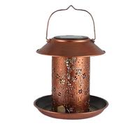 solar para pájaros - Decoración de linterna de metal impermeable, estructura de alimentación hueca, acento de jardín colgante al aire libre, alimentador de iluminación de patio trasero con