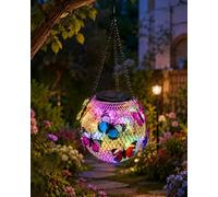 Solar Pendant Lamp Art of Iron Butterfly Hanging Lantern Garden Decor