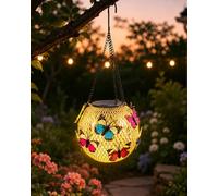 Solar Pendant Lamp Art of Iron Butterfly Hanging Lantern Garden Decor