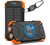 Solar Power Bank Cargador Solar 10000mAh, Banco de energía USB C portátil con Panel Solar Qi Carga rápida inalámbrica Batería de Camping Cargadores solares para teléfono móvil