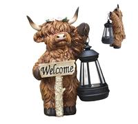 Solar Powered Cow Outdoor Statues | Artistic Beauty Garden Decor Welcome Cow NaturalFigurine Solar Light,Resin Animal Sculpture - For Outside Porch Yard Lawn Backyard Deck Pathway Walkway Landscape