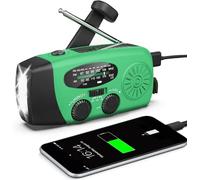 Solar Powered Emergency Radio, Hand Crank Radio with LED Flashlight Lighting, SOS Alarm with Am/FM, with 2000mAh Battery for Emergency Charging for Smartphone (Green)