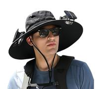 Solar Powered Fan Hat, Wide Brim Solar Powered Hat Fan For Men Women, UPF 50+ Wide Brim Sun Hat with Dual Cooling Fans For Fishing, Hiking, Gardening, Beach (Black)