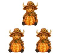 Solar Pumpkin Highland Cow Resina Calabaza Linterna Exterior Auto