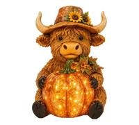 Solar Pumpkin Highland Cow Resina Calabaza Linterna Exterior Auto