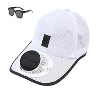 Solar Rechargeable Peak Cap, USB & Solar Powered Breathable Baseball Cap,3-Speed Quiet Fan for Outdoor Activities (White)