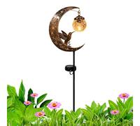 Solar Stake Light - 33.46 Inch Metal Crescent Moon | Cracked Glass Globe Garden Light | Waterproof Led Outdoor Lamp. Bronze Finish, 385g, Perfect For Courtyard Terrace Lawn Pathway Decoration.