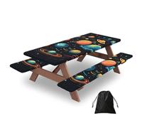 Solar System - Juego de 3 fundas para mesa de camping con protectores de banco, diseño de planeta espacial, elástico, impermeable, rectangular, con bolsa de almacenamiento