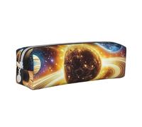 Solar System Planets - Estuche cilíndrico portátil para lápices con cremallera, bolsa de piel para cosméticos, White, Talla única, Mochila escolar
