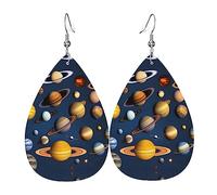 Solar System Planets - Pendientes de piel con forma de lágrima para mujer, gancho chapado en plata 925, accesorios de vacaciones