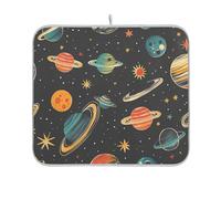 Solar System Planets Stars - Alfombrillas de secado de platos de color negro con diseño de animales lindos absorbentes para secar platos, tapete de cocina de 16 x 18 pulgadas