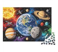 Solar System Puzzle para Adultos 1000 Piezas Reciclable Space Galaxy Puzzles para Mayores Dificultad Imposiblelt Challenging Relieve Senile Dementia Activity 70x50cm/1000 Piezas
