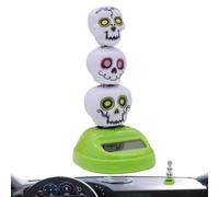 Solar Toys For Window - Swinging 3 Skull Head Car Figurines, Weather-Resistant Car Interior Accessories, Table Ornament, Eco-Friendly bobbleheadd Dashboard Sculpture | For Indoor Bedroom Living Room