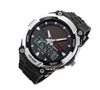 Solar Uhr Herren - 44 mm Digital Multifunktions Armbanduhr | ABS PU Outdoor Sport Uhr 50m Wasserdicht Mit Datum Dualzeit Temporizador Alarma para Fitness Arbeit Alltag Geschenk, plata, Refer to