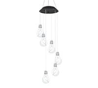 Solar Wind Chime - Colores de colores, diseño de botella de color | Siete linternas colgantes LED, adornos decorativos impermeables para la configuración de iluminación de la ruta de la