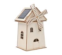 Solar Windmill House - Kit de construcción de modelo solar | Equipo experimental hecho a mano, decoración creativa de madera para exposiciones de armarios escolares, sala de estar